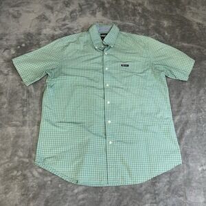 Chaps Easy Care Men's Short Sleeve Button Down Shirt - Size M - Green White
